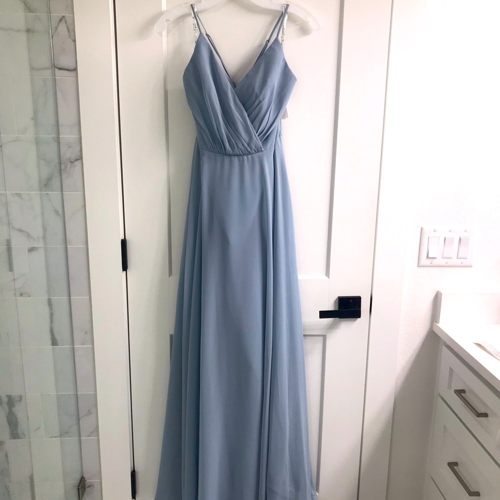 David’s Bridal Sz 8 Spaghetti Strap in Dusty Blue